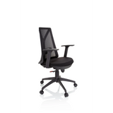 Sedia Home Office FALUN BASIC nera con schienale in rete e base a cinque ruote di hjh OFFICE – vista a 360° (vista frontale a tre quarti 60°)