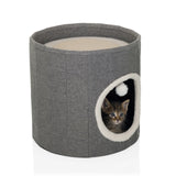 Cuccia chiusa per gatto PAWY R grigia con bordo in pelliccia bianca all'ingresso e una piccola pallina da gioco di hjh LIVING