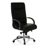 Sedia girevole XXL F 400 nera in pelle con base a stella e cinque ruote di hjh OFFICE – vista a 360° (vista frontale a tre quarti 40°)