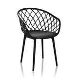 Sedia a conchiglia BEGIO B nera con schienale a griglia e quattro gambe di hjh OFFICE – vista a 360° (vista frontale a tre quarti 30°)