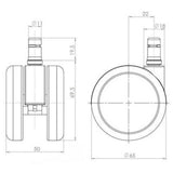 Disegno tecnico delle Rotelle per Sedia 5x ROLO LUX 11mm/65mm con un diametro di 65 mm di hjh OFFICE
