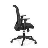 Sedia da ufficio professionale CONISTON nera con schienale in rete e base a cinque ruote di hjh OFFICE – vista a 360° (profilo laterale 100°)