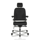 Sedia girevole XXL 24 HOURS F nera in pelle con poggiatesta e base a cinque ruote di hjh OFFICE – vista a 360° (vista frontale 0°)