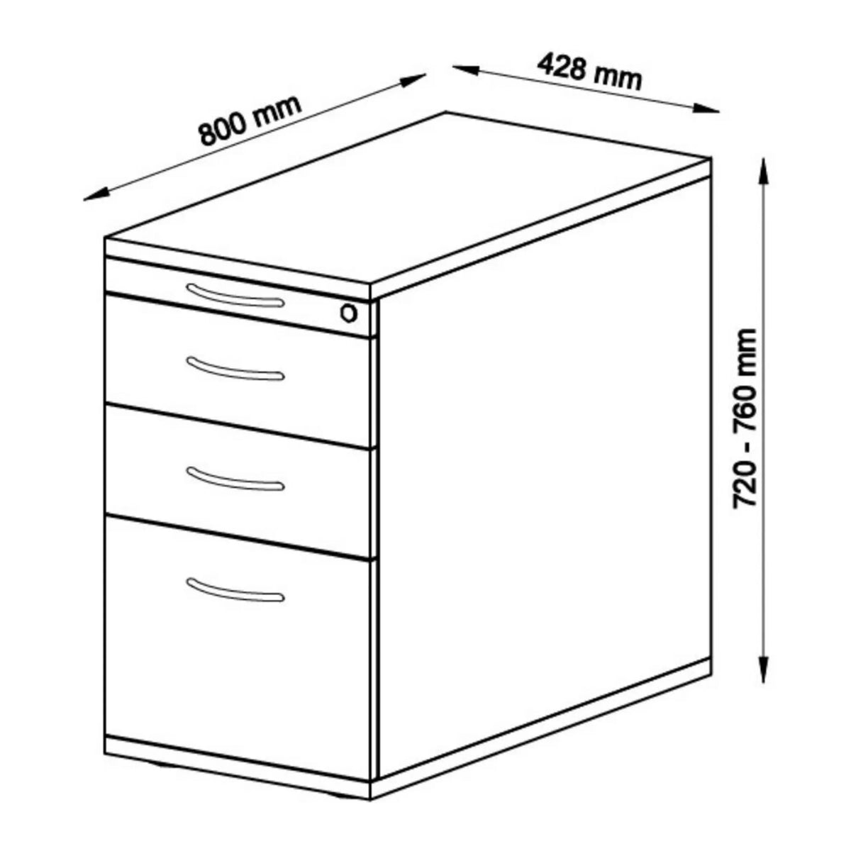 Disegno tecnico della Cassettiera SIGNA SC40 con 800 × 428 mm di hjh OFFICE PRO