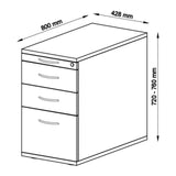 Disegno tecnico della Cassettiera SIGNA SC40 con 800 × 428 mm di hjh OFFICE PRO