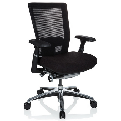 High-End-Bürostuhl NOVA PRO ALU in Schwarz mit Netzrückenlehne und glänzendem Fußkreuz von hjh OFFICE