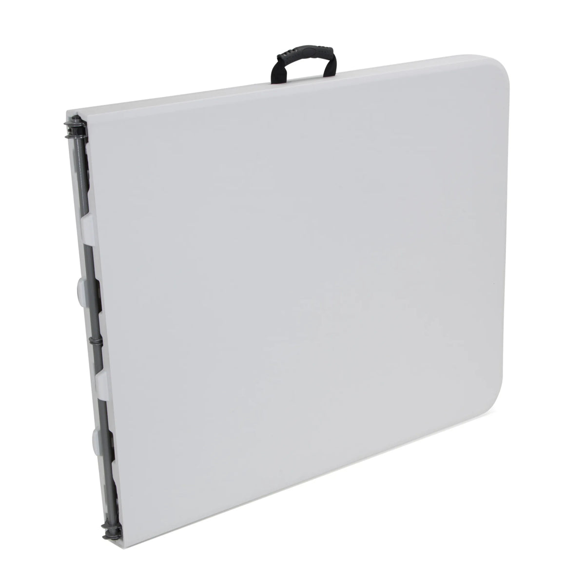 Tavolo pieghevole EASY UP MULTI II ripiegato in bianco con dimensioni 152 x 70 cm e maniglia per il trasporto di hjh OFFICE