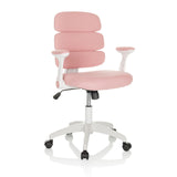 Sedia girevole per bambini KID ERGOLINO W rosa con schienale segmentato e base bianca a cinque ruote di hjh OFFICE – vista a 360° (vista frontale a tre quarti 30°)