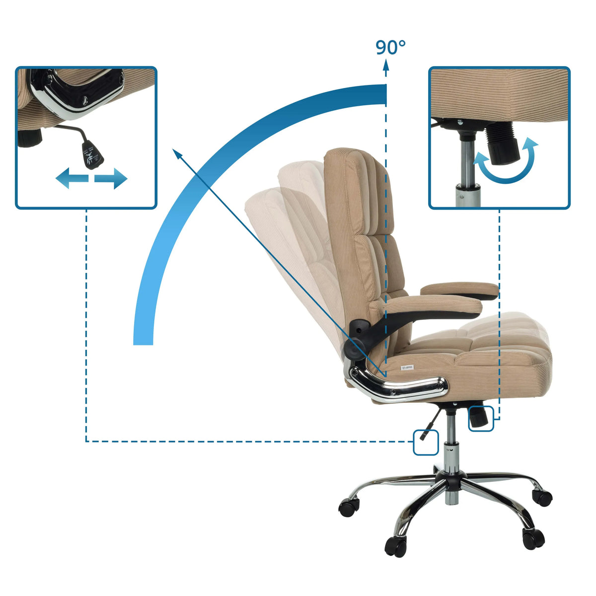 Schienale regolabile con inclinazione fino a 90 gradi della Poltrona Home Office RELAX WD 100 di MyBuero