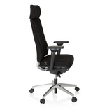 Sedia da ufficio professionale MOVE-TEC PRO 3D nera con poggiatesta e base a cinque ruote di hjh OFFICE – vista a 360° (profilo laterale 80°)