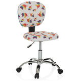 Kinderdrehstuhl KID BUBBLE mit buntem Regenbogen-Motiv und Fußkreuz mit fünf Rollen von hjh OFFICE – 360-Grad-Ansicht (schräge Frontansicht 30°)