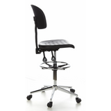 Sedia da banco nera TOP WORK 23 con poggiapiedi e base a cinque ruote di hjh OFFICE – vista a 360° (profilo laterale 100°)
