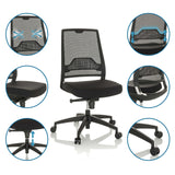 Sedia da ufficio professionale PORTO ECO I in nero con schienale in rete, altezza del sedile regolabile e ruote di hjh OFFICE