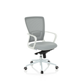 Sedia Home Office ESTRIA grigia con schienale in rete e base a cinque ruote di hjh OFFICE – vista a 360° (vista frontale a tre quarti 40°)