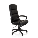 Poltrona professionale FUTURA 100 nera con imbottitura trapuntata e base a cinque ruote di hjh OFFICE – vista a 360° (vista frontale a tre quarti 60°)