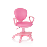 Sedia girevole per bambini KID COLOUR rosa con braccioli e base a cinque ruote di hjh OFFICE – vista a 360° (vista frontale 20°)