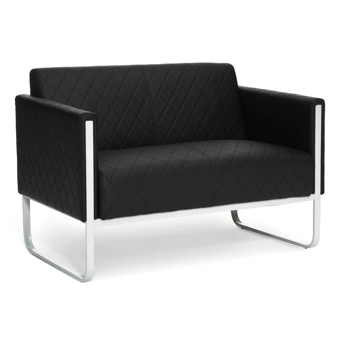 Schwarzes Loungesofa ARUBA STEP als Zweisitzer mit Rautensteppung und Metallgestell von hjh OFFICE – 360-Grad-Ansicht (Rückenansicht 180°)