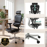 Poltrona di lusso ERGOHUMAN GEN2 in pelle nera con poggiatesta e braccioli regolabili di hjh OFFICE