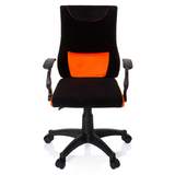 Sedia girevole per bambini KIDDY PRO AL nero-arancione con cuscino lombare e base a cinque ruote di hjh OFFICE – vista a 360° (vista frontale 0°)