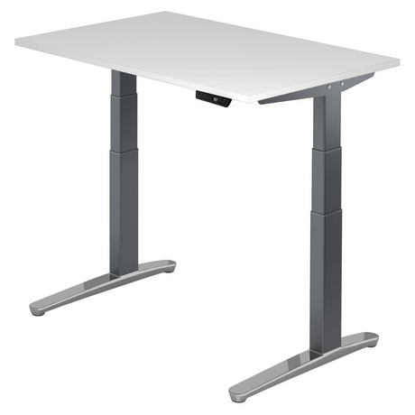 Elektrisch höhenverstellbarer Schreibtisch XBHM 12 GC in Weiß mit grauen Beinen von hjh OFFICE PRO