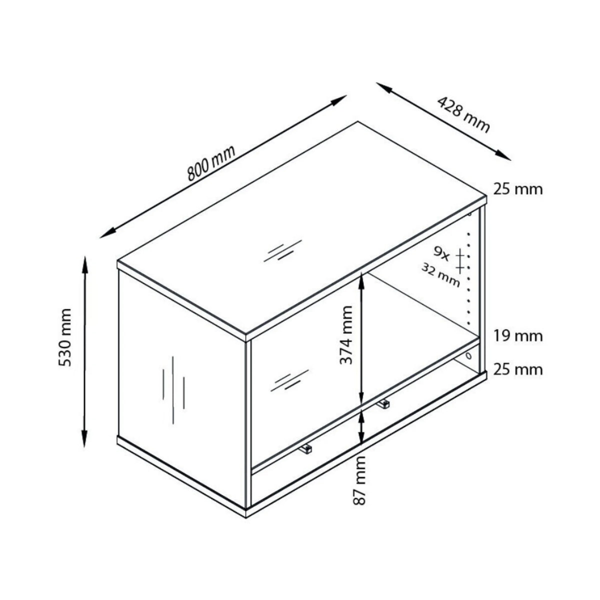 Disegno tecnico della Cassettiera SIGNA SCA1 con 800 × 428 mm di hjh OFFICE PRO