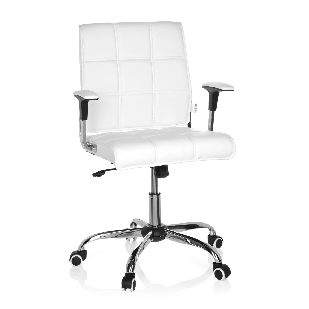 Sedia Home Office ERNESTO bianca con imbottitura trapuntata e base a cinque ruote di hjh OFFICE – vista a 360° (vista frontale 20°)