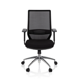 Sedia da ufficio professionale PROFONDO nera con schienale in rete e base a cinque ruote di hjh OFFICE – vista a 360° (vista frontale 0°)