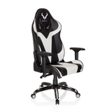 Sedia da gaming PROMOTER I bianca e nera con braccioli e base a cinque ruote di hjh OFFICE – vista a 360° (vista frontale a tre quarti 40°)