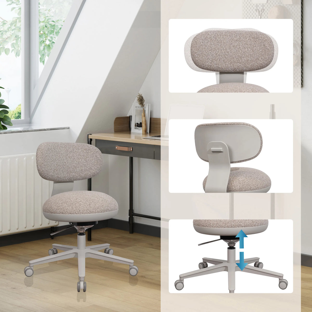 Sedia Home Office SITMOTION W in grigio con regolazione dell'altezza continua e base con ruote di hjh OFFICE