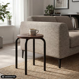 Sgabello ALRANDA in nero e noce con una tazza sulla superficie di hjh LIVING