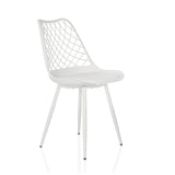 Sedia da esterno bianca BEGIO S con schienale a griglia e quattro gambe di hjh LIVING – vista a 360° (vista frontale a tre quarti 45°)