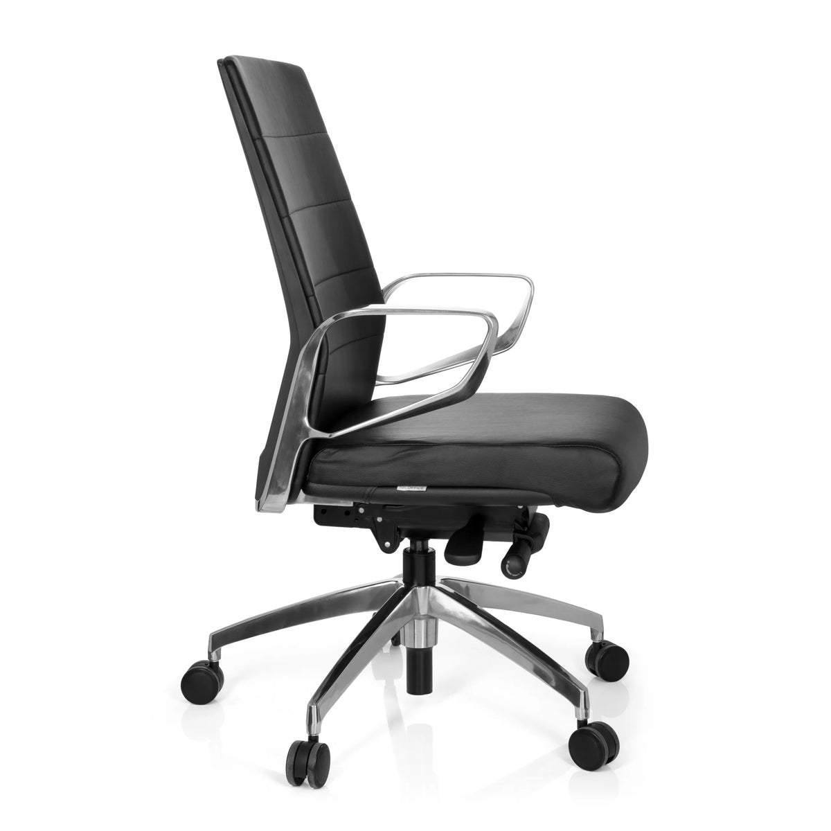 Sedia da ufficio professionale PROVIDER nera con imbottitura trapuntata e base a cinque ruote di hjh OFFICE – vista a 360° (profilo laterale 80°)