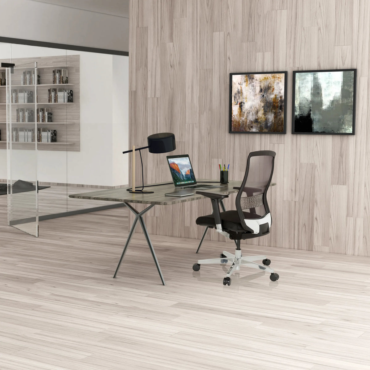High-end Sedia da ufficio FOUNTAINE in nero con schienale in rete e rotelle di hjh OFFICE