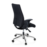 Sedia da ufficio professionale PRO-TEC 250 nera con braccioli e base a cinque ruote di hjh OFFICE – vista a 360° (vista posteriore a tre quarti 120°)