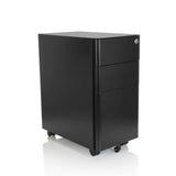 Cassettiera con rotelle COLOR I nera in metallo con tre cassetti e quattro ruote di hjh OFFICE – vista a 360° (vista frontale a tre quarti 40°)