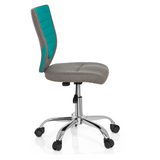 Sedia girevole per bambini KIDDY COMFORT grigio-turchese con base a stella e cinque rotelle di hjh OFFICE – vista a 360° (profilo laterale 80°)