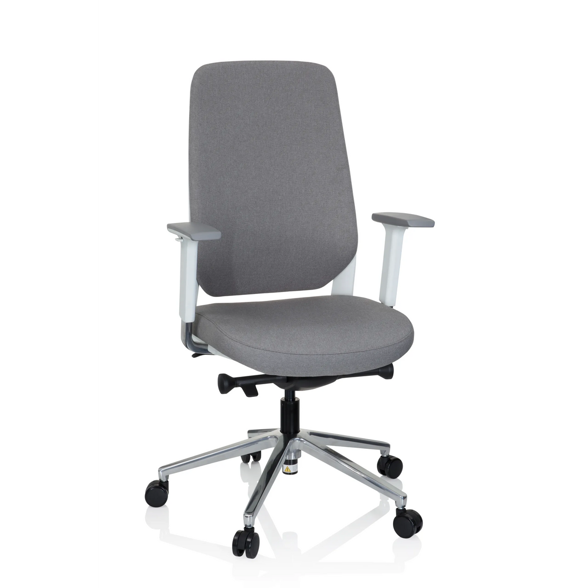 Sedia da ufficio professionale CHIARO T4 WHITE grigia con braccioli e base a cinque ruote di hjh OFFICE – vista a 360° (vista frontale 20°)
