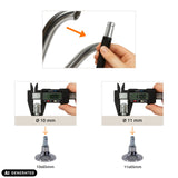 Determinazione della dimensione dei piedini per sedie STAND C con un calibro in 10 mm e 11 mm di hjh OFFICE (immagine generata dall’IA)