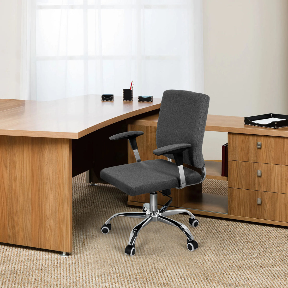 Poltrona Home Office CHARLES I grigio scuro con braccioli e base a stella con ruote di hjh OFFICE