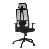 Sedia da ufficio professionale TRAMORE nera con schienale in rete e base a cinque ruote di hjh OFFICE – vista a 360° (vista frontale 15°)