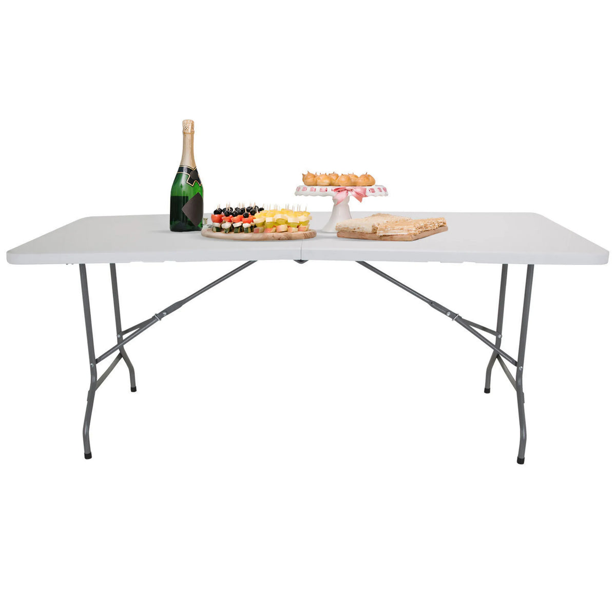 Tavolo pieghevole bianco EASY UP MULTI II di dimensioni 152 x 70 cm con gambe grigie di hjh OFFICE