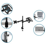 Supporto per monitor nero VM-MH2 con supporto per laptop e fissaggio al tavolo di hjh OFFICE
