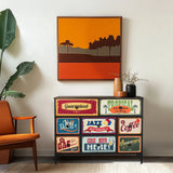 Cassettiera AMERIKO B con cassetti a motivi retro colorati e struttura nera di hjh LIVING