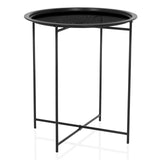 Tavolino ALLRUND nero in metallo con piano rotondo traforato e base a croce di hjh LIVING – vista a 360° (vista frontale 15°)