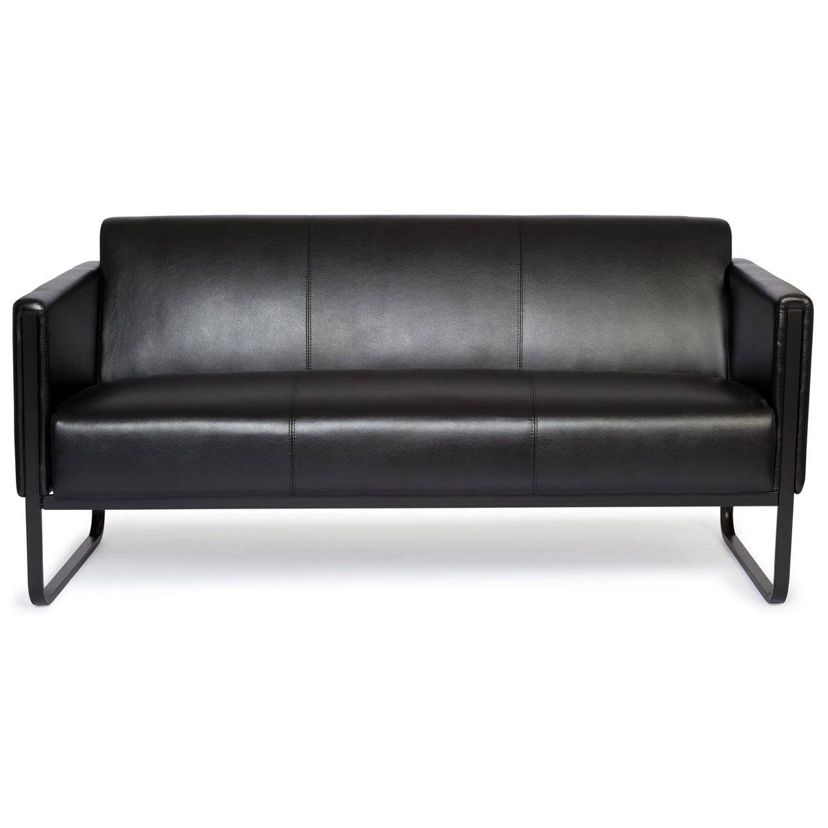 Schwarzes Loungesofa BALI BLACK als Drei-Sitzer mit Armlehnen und Metallgestell von hjh OFFICE – 360-Grad-Ansicht (Frontansicht 0°)