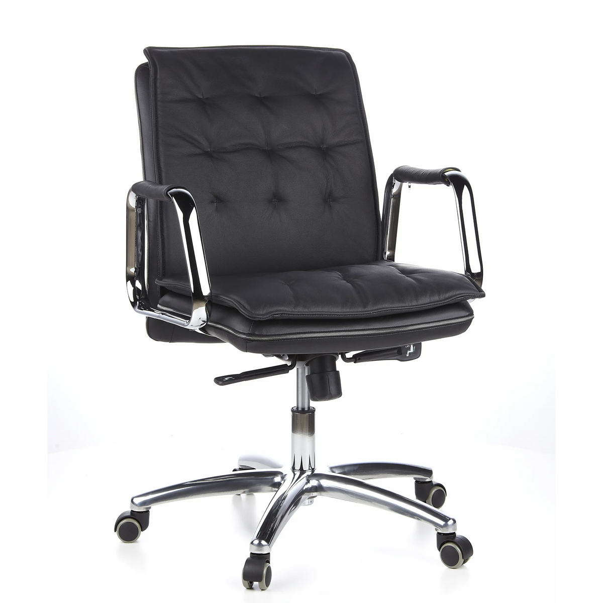 Poltrona professionale VILLA 10 nera con imbottitura trapuntata e base a cinque ruote di hjh OFFICE – vista a 360° (vista frontale 20°)