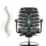 Schienale della sedia da banco ERGO LINE II WORK con rappresentazione della colonna vertebrale e dell'effetto di supporto di hjh OFFICE