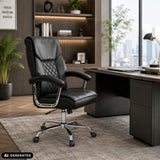 Sedia Home Office Relax Prestio nera con motivo trapuntato e base cromata in un ufficio di MyBuero