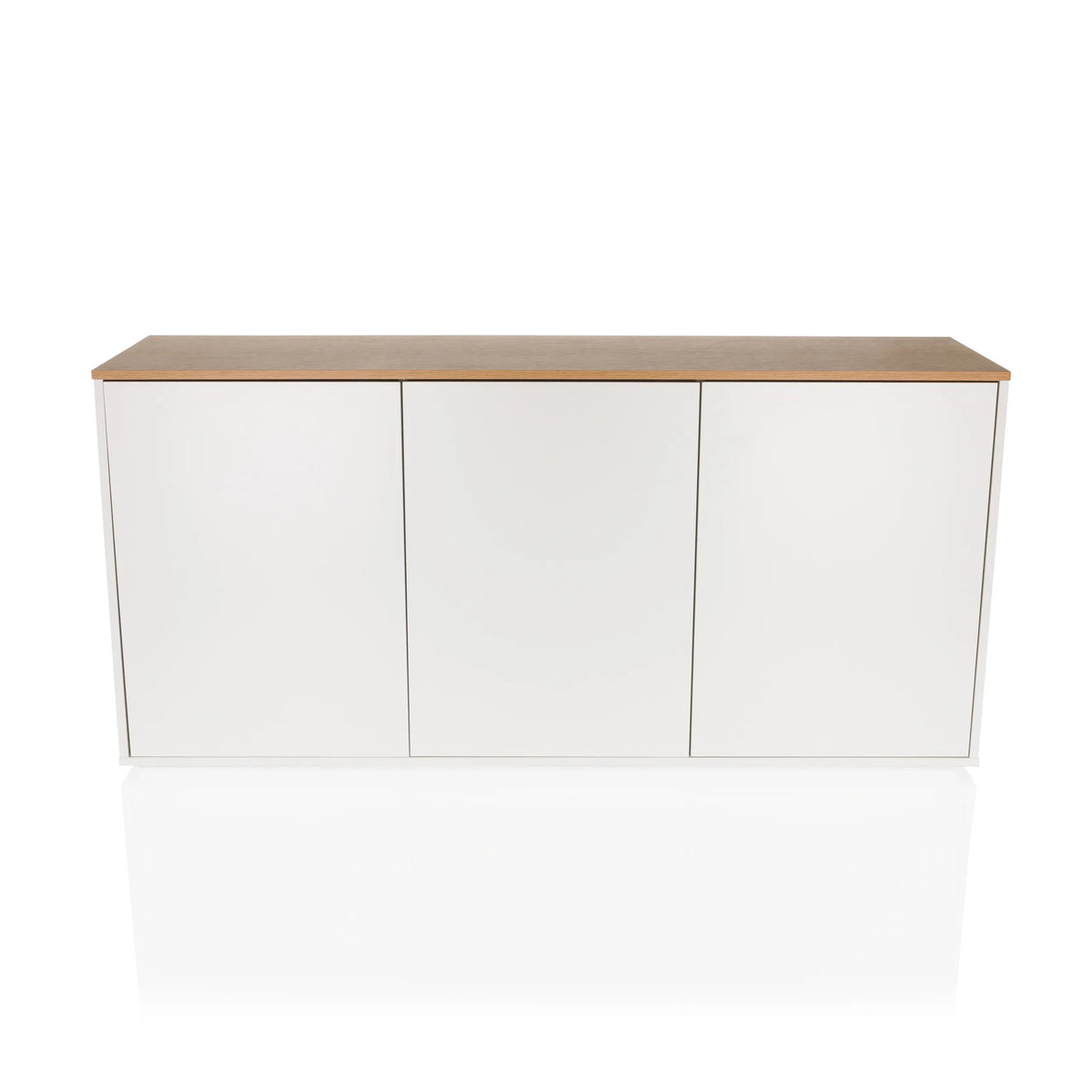 Madia bianca KELO S con piano d'appoggio effetto rovere e tre ante di hjh LIVING – vista a 360° (vista frontale 0°)