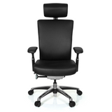 Sedia da ufficio professionale NOVA nera in pelle con poggiatesta e base a cinque ruote di hjh OFFICE – vista a 360° (vista frontale 0°)